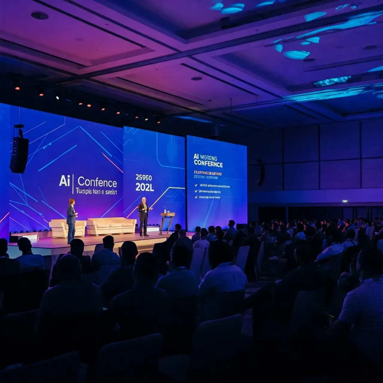 A picture of the stage at a conference about AI